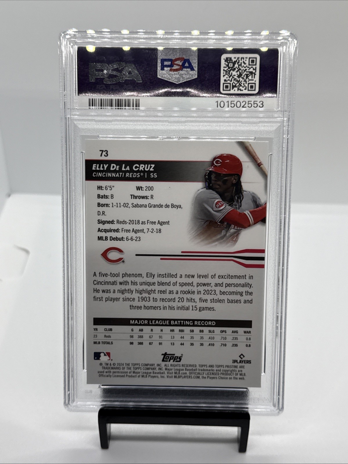 Elly De La Cruz PSA 10 2024 Topps Pristine #73 Rookie Cincinnati Reds Gem Mint