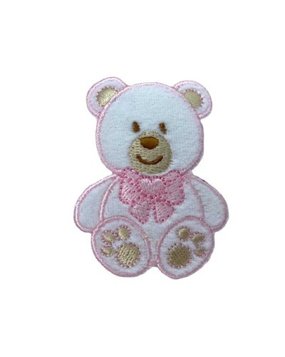 Applicazione Termoadesiva Patch Marbet Ricamo Baby Velluto Bianco Orsetto Fiocco - Imagen 5 de 16