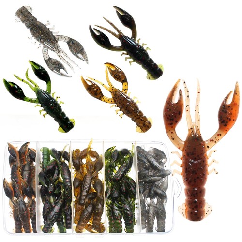 40 Pcs Crawfish Lure Soft Plastic Worms Fishing Lures Bass Fishing Baits Lure...