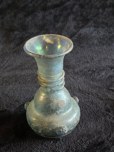 Exquisite Vintage Mid Century Italian Murano "Scavo" Iridescent Blue Glass Vase