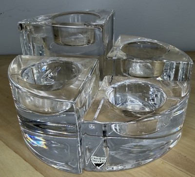 Orrefors Sweden Quartet Crystal Votive Candle Holders by Helene Krantz Set of 4