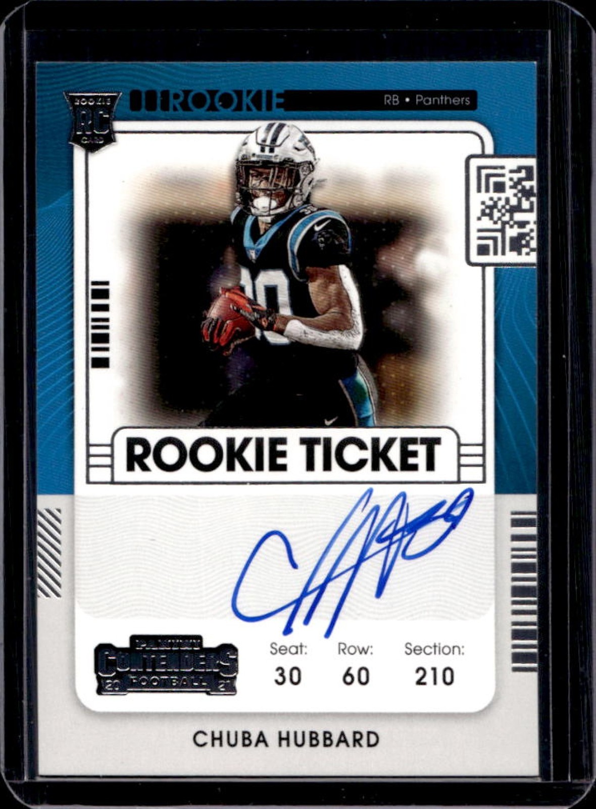 2021 Contenders Chuba Hubbard Rookie Auto RC VAR #134b Panthers