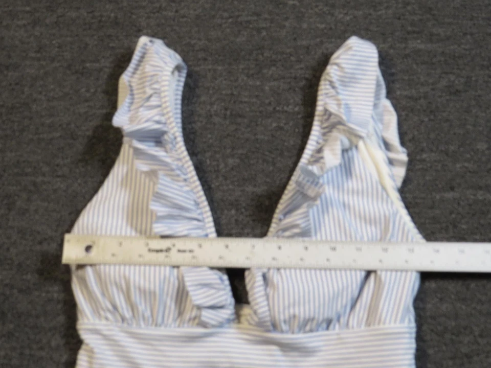 Traje de baño H&M para mujer mediano azul blanco a rayas con volantes traje de baño de una pieza Foto 4 de 4