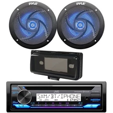 Marine Bluetooth CD Radio, 2x 5.25" 180W Blue Flash LED Speakers, Cover (Black)