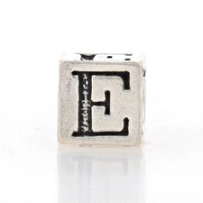 Letter E Block Charm Pendant - Sterling Silver 925 Initial 5.6mm