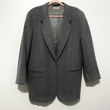 LL Bean Womens VTG Wool Cashmere Longline Blazer 18R Gray Academia Quiet Luxury