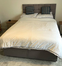 Grey Upholstered Fabric Double Bed Frame with 60cm Headboard, no mattres