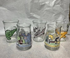 Welch's Vintage Jelly Jar Glasses Lot Of 5 Dinosaurs Peanut Charters  Dr.Suess