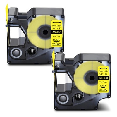 2PK 18433 Compatible DYMO Rhino 4200 Yellow IND Vinyl Label Tape 19mmx5.5m