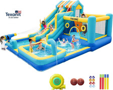 Inflatable Bounce House, 10 in 1 Double Water Slide Bounce House with 750W Blowe