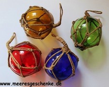 Maritime Deko Fischerkugel aus Glas und Tau aus Sisal in 4 Farben und 6 Gr&ouml;&szlig;en