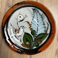 Vtg Ken Edwards Signed Tonala Mexican Pottery Plate Bird Butterfly