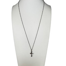 Vintage 925 Sterling Silver Modernist Cross Pendant Necklace Hallmark K