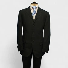 Polo Ralph Lauren 2 Piece Suit 40R Black Flax Linen Made in Italy Dual Vent