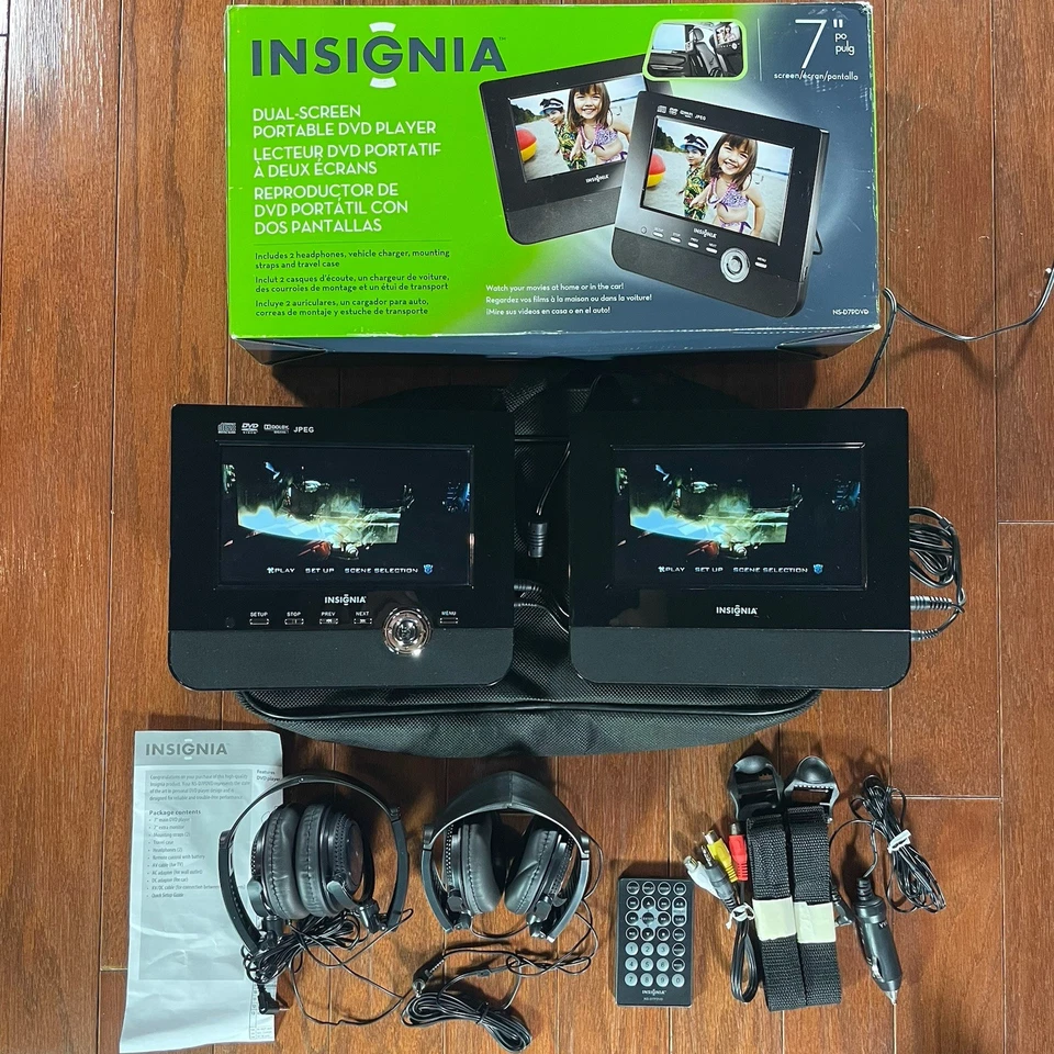 Insignia Dual-Screen 7” Portable DVD Player w/ 2 Headphones, Accessories & Case - Image 3 of 4