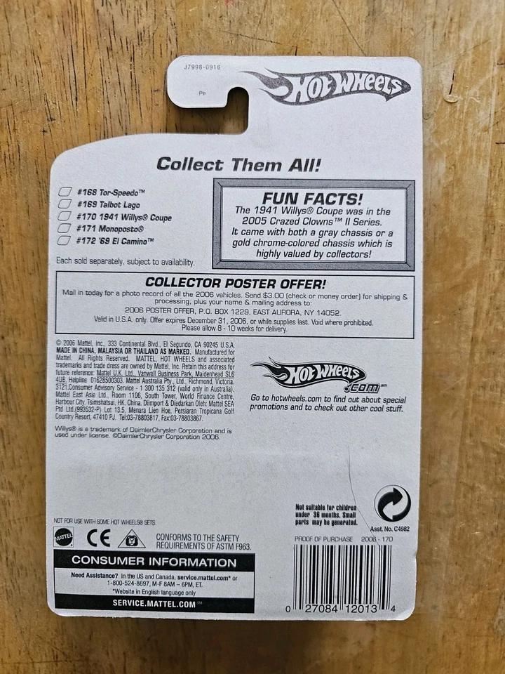 HOT WHEELS 1941 WILLYS COUPE, Black; 2006 #170  - Image 4 of 4