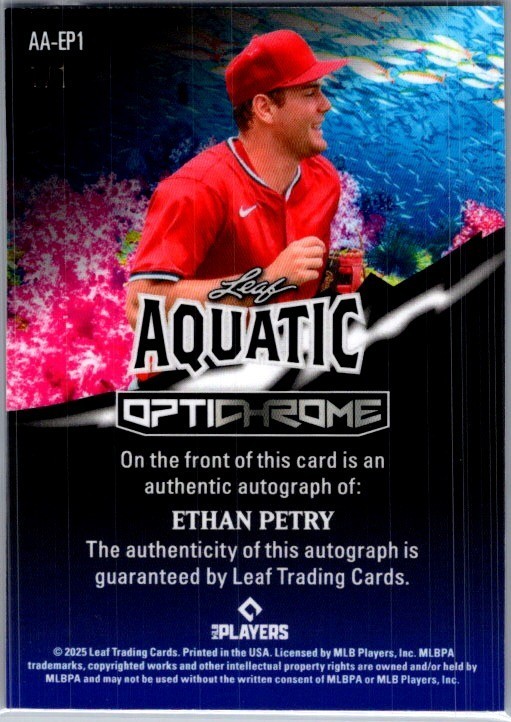 2025 Leaf Ethan Petry Optichrome Baseball Aquatic 1/1 Auto view 2