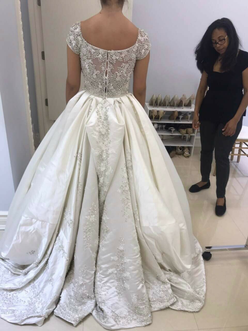 Stephen Yearick Wedding Dress Ball Gown KSY49 Sz 6 Swarovski Crystals Long Train image 9