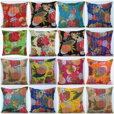 Indian Handmade Kantha Patch Cushion Cover Decor Sofa Pillow Case 5 PC LOT Multi