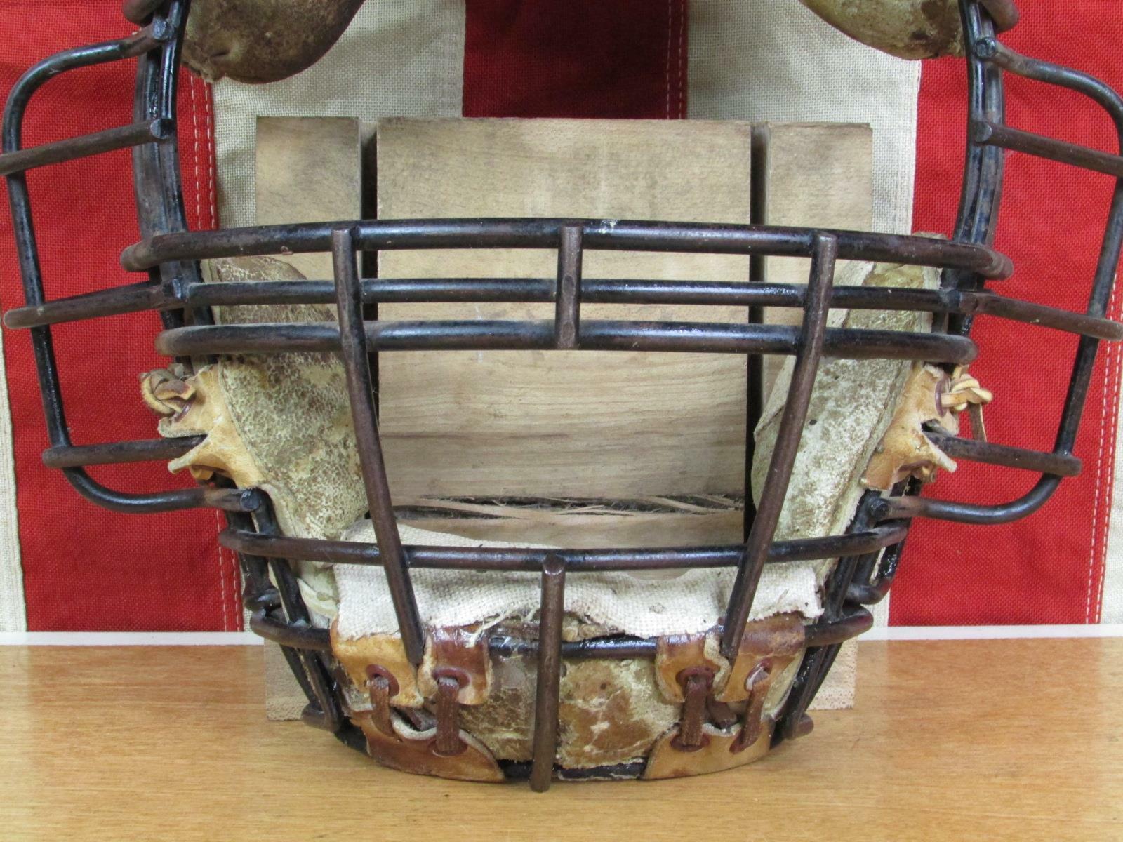 Vintage 1930s Baseball Catchers Face Mask Metal Cage w/Leather Padding