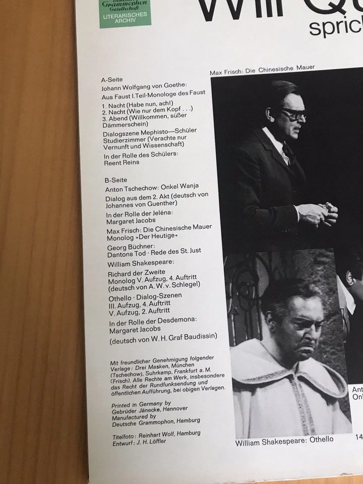 Literatur Quadflieg 1968s theatre brecht schiller goethe DGG Classic berlin - Bild 3 von 4