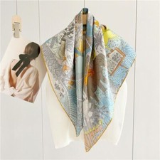 Pure Twill Silk Shawl Scarf Square Bandanna Wrap Shawl 35" Animals Print Lt Blue