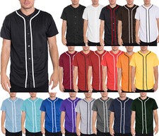 Mens Baseball JERSEY Polyester Plain TShirt Team Sport Button Fashion Tee Casual