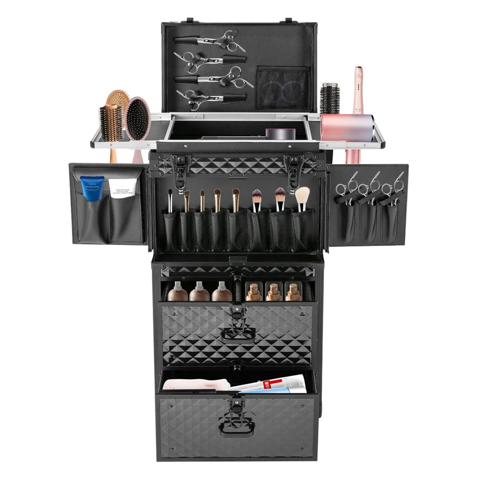 Estuche de tren de maquillaje enrollable bloqueable estuche de viaje cosmético de peluquería con ruedas Foto 4 de 4
