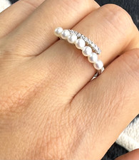 3-3.5mm AAA Cultured White round Pearl 925 Sterling Silver Ring NIB free ship