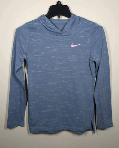 Nike Dri-Fit Athletic Top Hooded Long Sleeve Youth Girls Size L Grayish Blue