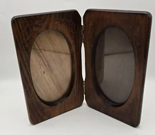 Wood Double Frame Photo Picture Decor Vintage Bi Fold Western Rustic