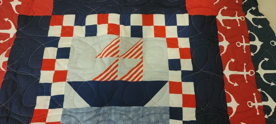 Juego de vellón de punto burbuja edredón redondo para bebé apliques de velero Foto 3 de 4