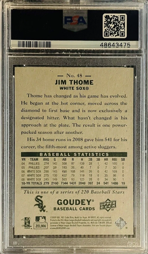 2009 Upper Deck Goudey #48 Jim Thome HOF PSA 10 GEM MINT White Sox/Indians POP 3 - Image 2 of 2