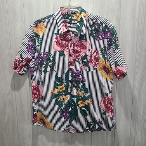 Vatpave Floral Blouse Button Down Size L Striped