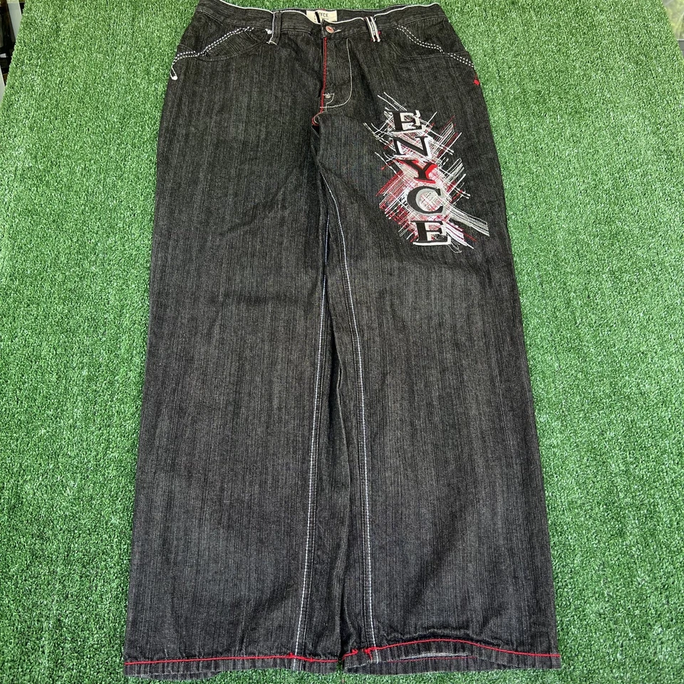 Vintage Y2K Men's Enyce Spellout Embroidered Black Wide-Leg Baggy Jeans 36x32 - Image 3 of 4
