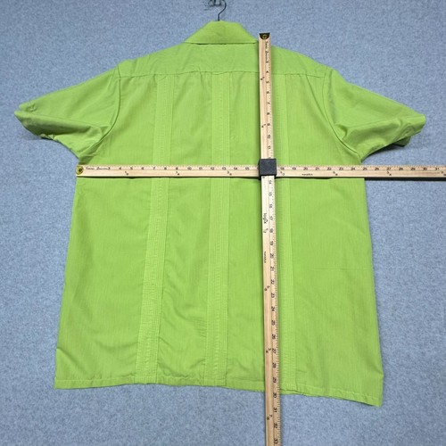 VTG Guayabera Shirt Mens L Green Zip Up Cuban Latino Pockets Embroidered Haband - Picture 7 of 8