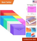 48 Pack Clear Document File Folders - Poly Envelopes with Snap Closure, 8 Colors