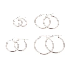 Stainless Steel Hoop Earrings Mixed Size Silver 15~31x14~29x2mm 4Pairs Z384