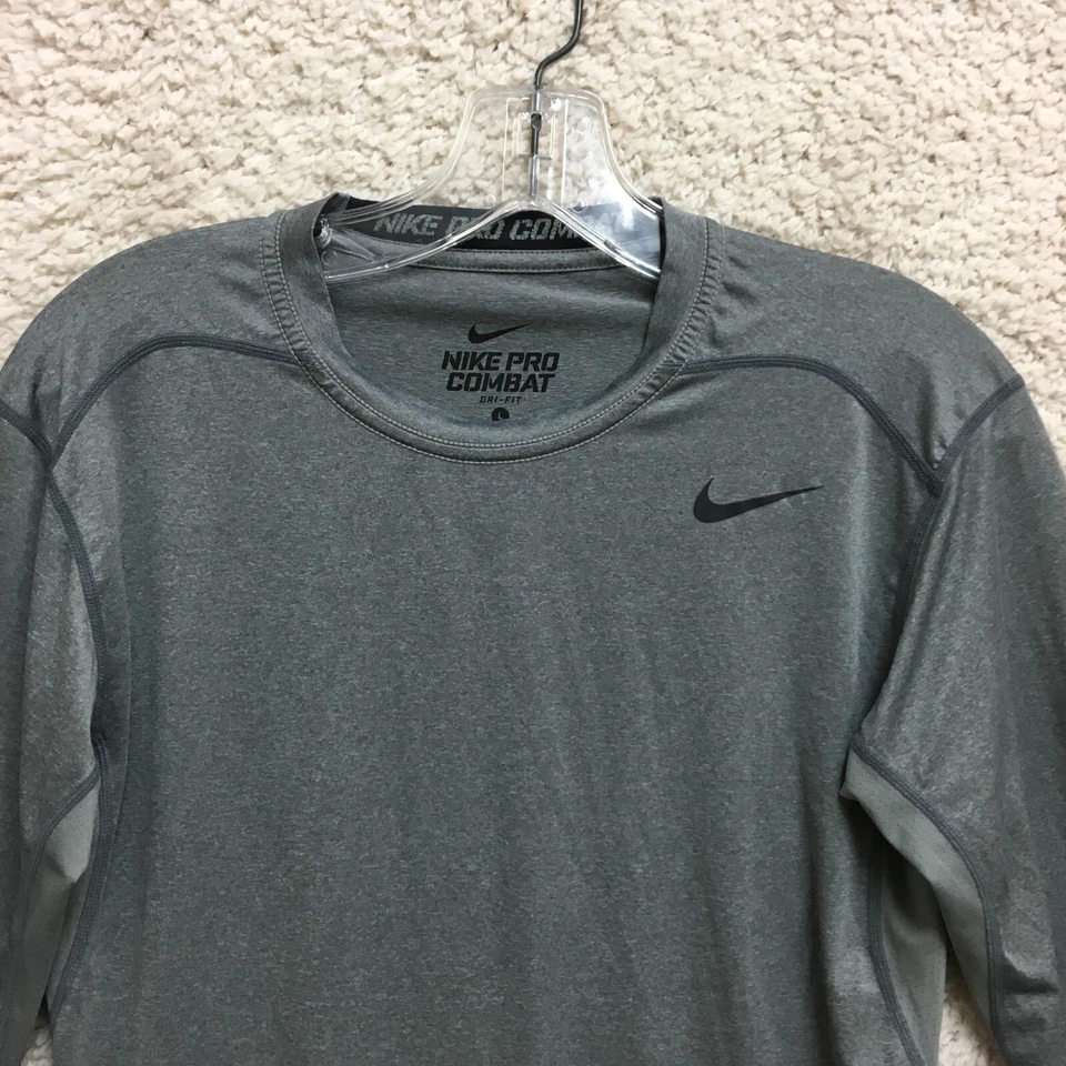 Nike Pro Camisa de Combate Grande Adulto Gris Dri Fit Compresión Swoosh Camiseta Gimnasio Para Hombres L Foto 2 de 4