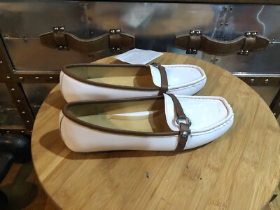 Sperry Top-Sider 7.5M Nautical Boat Shoes Patent Leather White Brown Get Wet