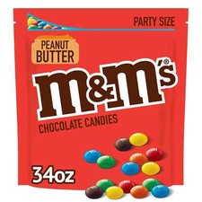 M M's Peanut Butter Milk Chocolate Candy Party Size 34 oz Bulk Bag Snack Pantry