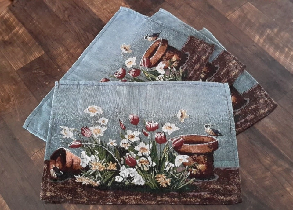 Spring Floral Fabric Table Linens Tapestry Placemat Runner Easter Kitchen Dining - Image 3 of 3