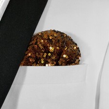 NEW - Men's Sequin Pre-Folded Pocket Square Insert - Dark Gold on Black