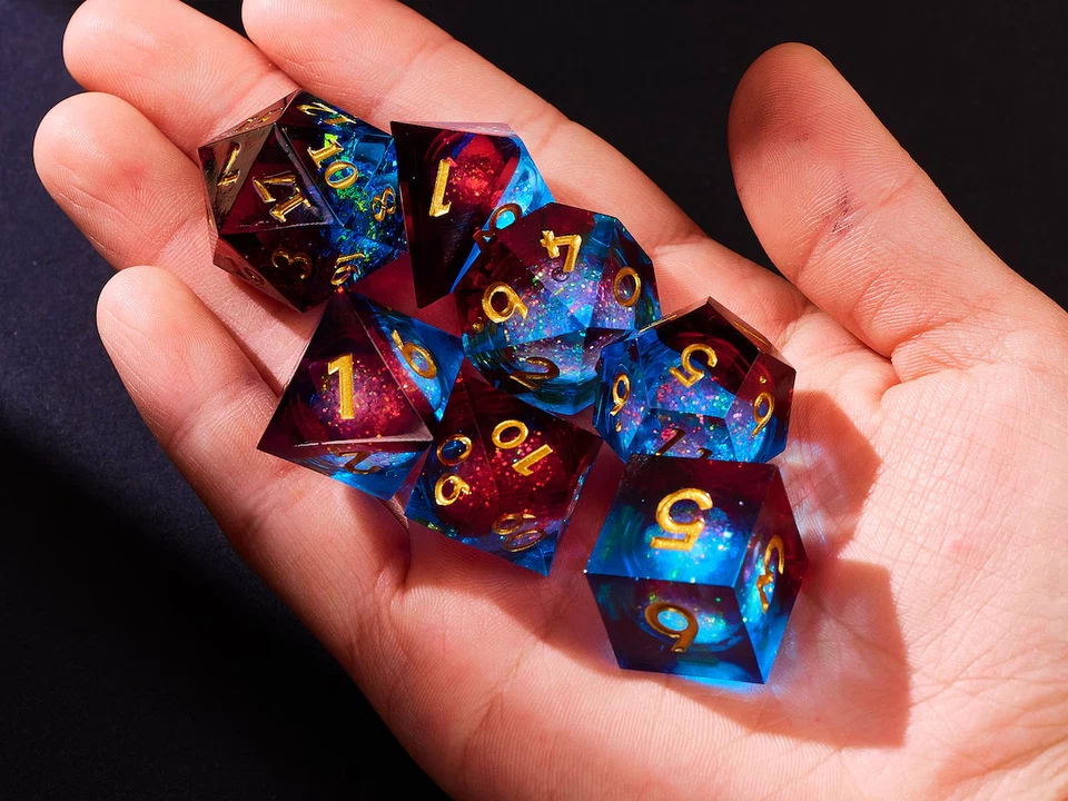 Sharp Edges DND Dice Blue red Polyhedral Liquid core Resin handmade rpg dice set - Image 2 of 4
