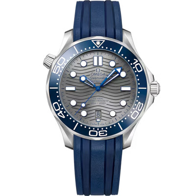 OMEGA 21032422006001 SEAMASTER DIVER 300M CO-AXIAL GREY BLUE REUBBER STRAP 42MM 