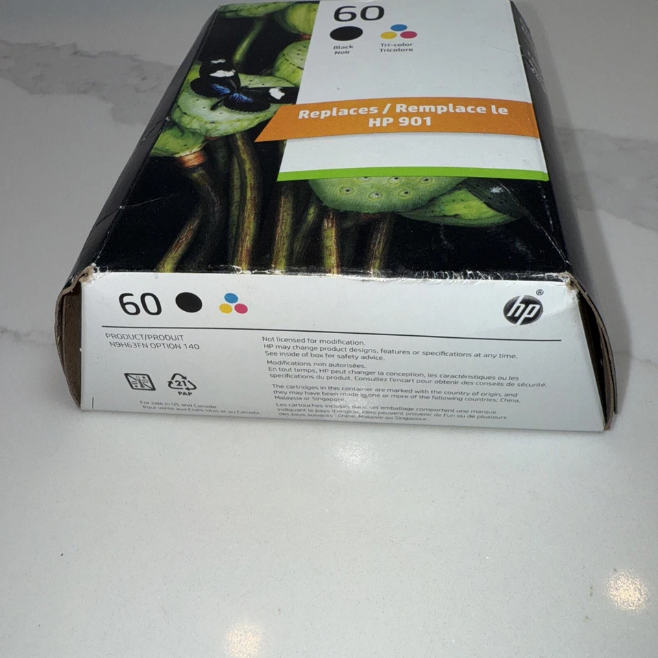Genuine HP 60 Black & Tri-color Ink Cartridges 2 Pack - Exp. 12/2024 Sealed - Image 3 of 4