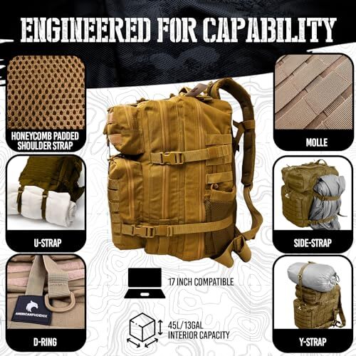 AMERICANPHOENIX Elite Taktischer Rucksack, 45l – Wasserabweisend, Mega Robust & Perfekt Für Outdoor-Abenteuer!