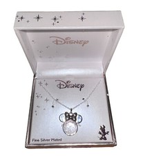Disney Minnie Mouse Bowtiful Fine Silver 14K Gold Plated Bow Crystal Necklace