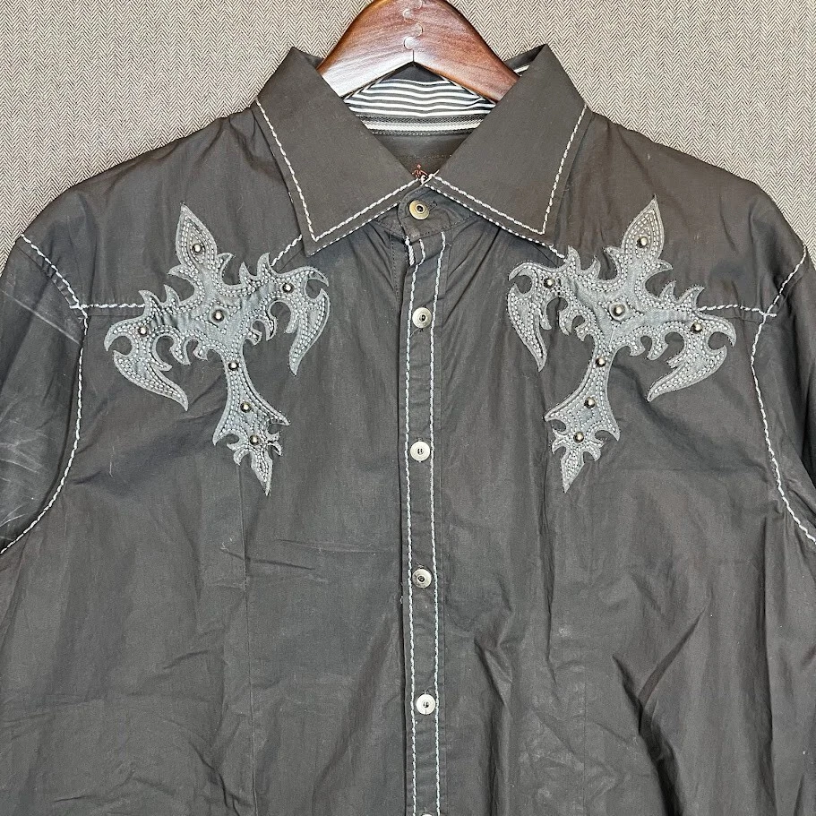 Camisa House Of Lords Para Hombre 2XL Negra Bordada Grunge Cross Y2k Centro Comercial Gótico Foto 2 de 4