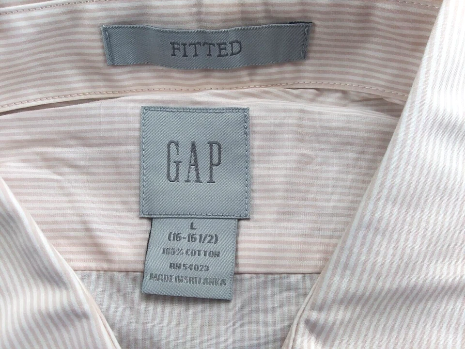 Gap 衬衫男式大号粉色白色条纹长袖棉质修身 16-16 1/2 — 第 4/4 张图片